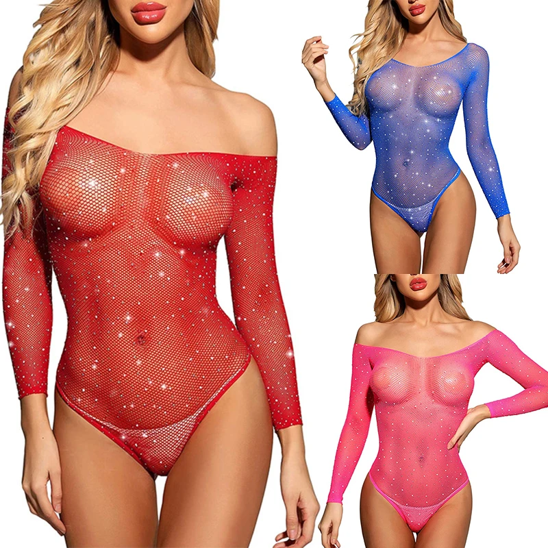 Женские Соблазнительные стразы Получулки боди прозрачное полупрозрачное с