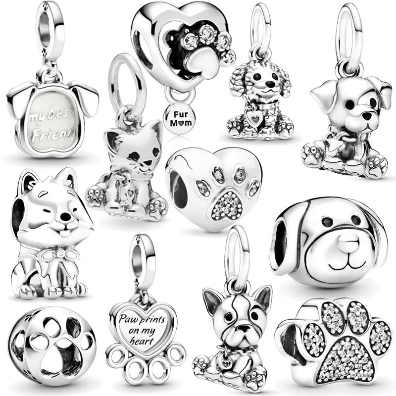 

New 925 Sterling Silver Paw Print Charm Pendant And Feminine Heart Pattern Fit Original Pandora Bracelet Women Jewelry Gift DIY