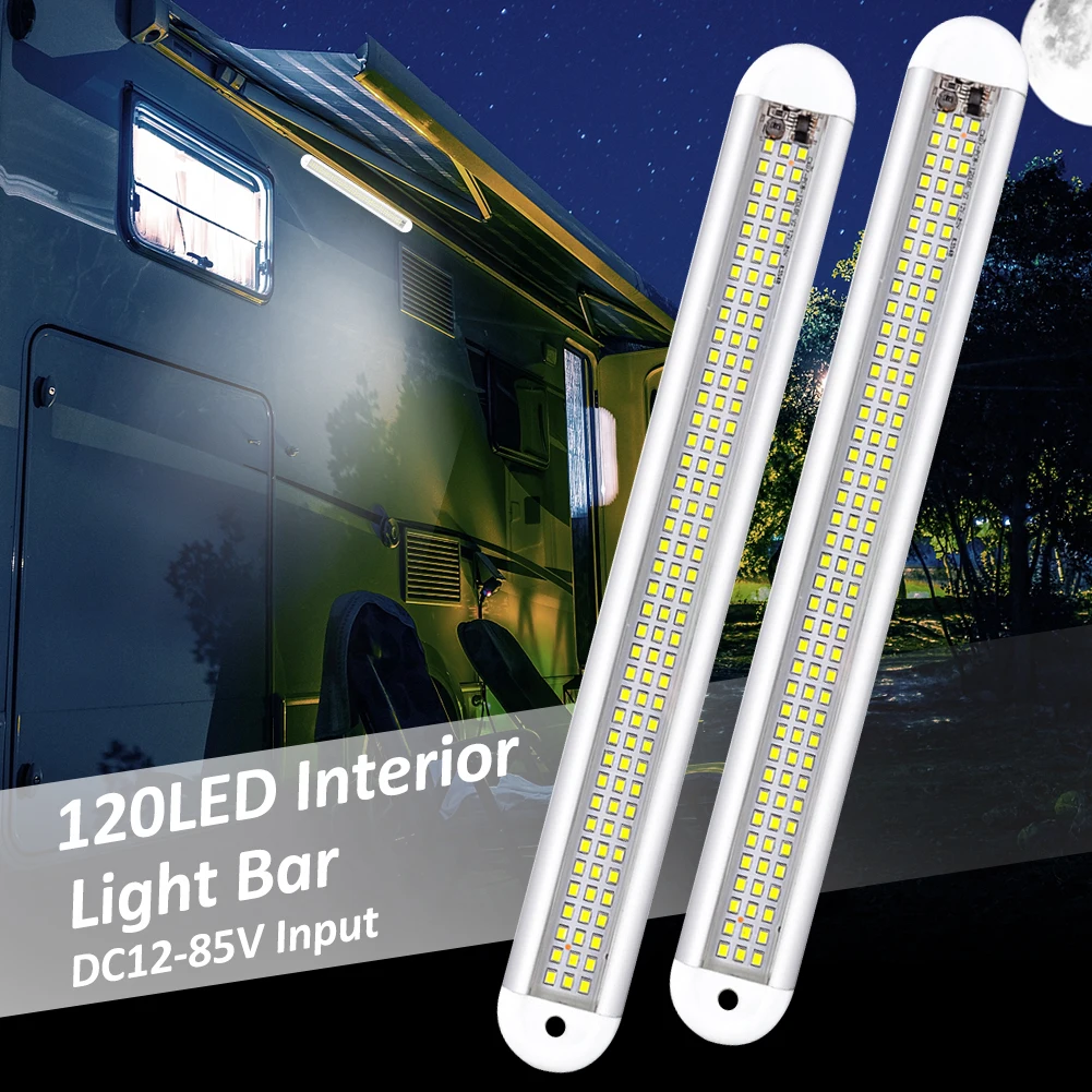 

12V Interior LED Light Bar 120LED 1800LM 12W LED Light Strip with Switch Dome Lights 6500K White for RV Camper Van Truck Trailer