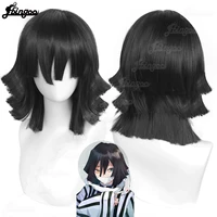 ebingoo synthetic wig anime demon slayer iguro obanai cosplay wig short black styled hair heat resistant cosplay costume wigs