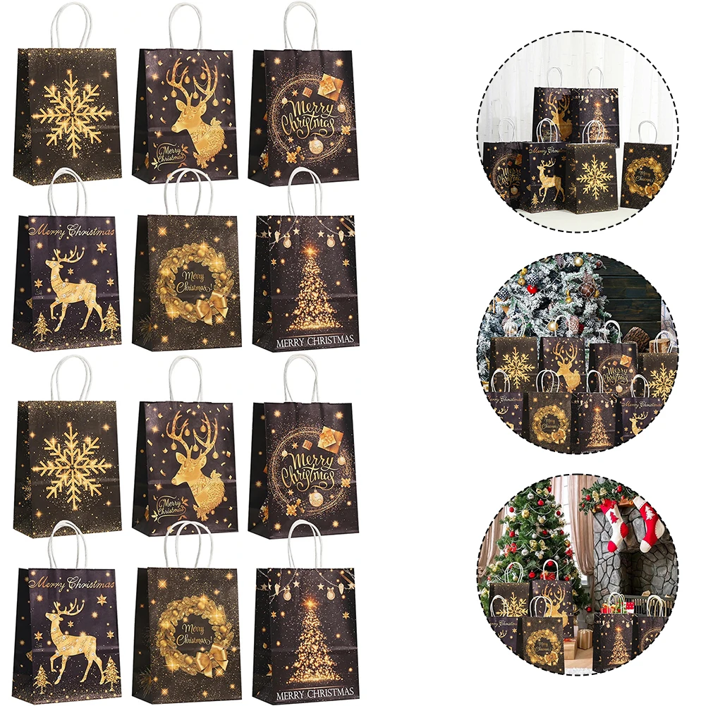 12 шт. рождественские сумки для конфет с ручкой из крафт-бумаги 2024 новогодняя
