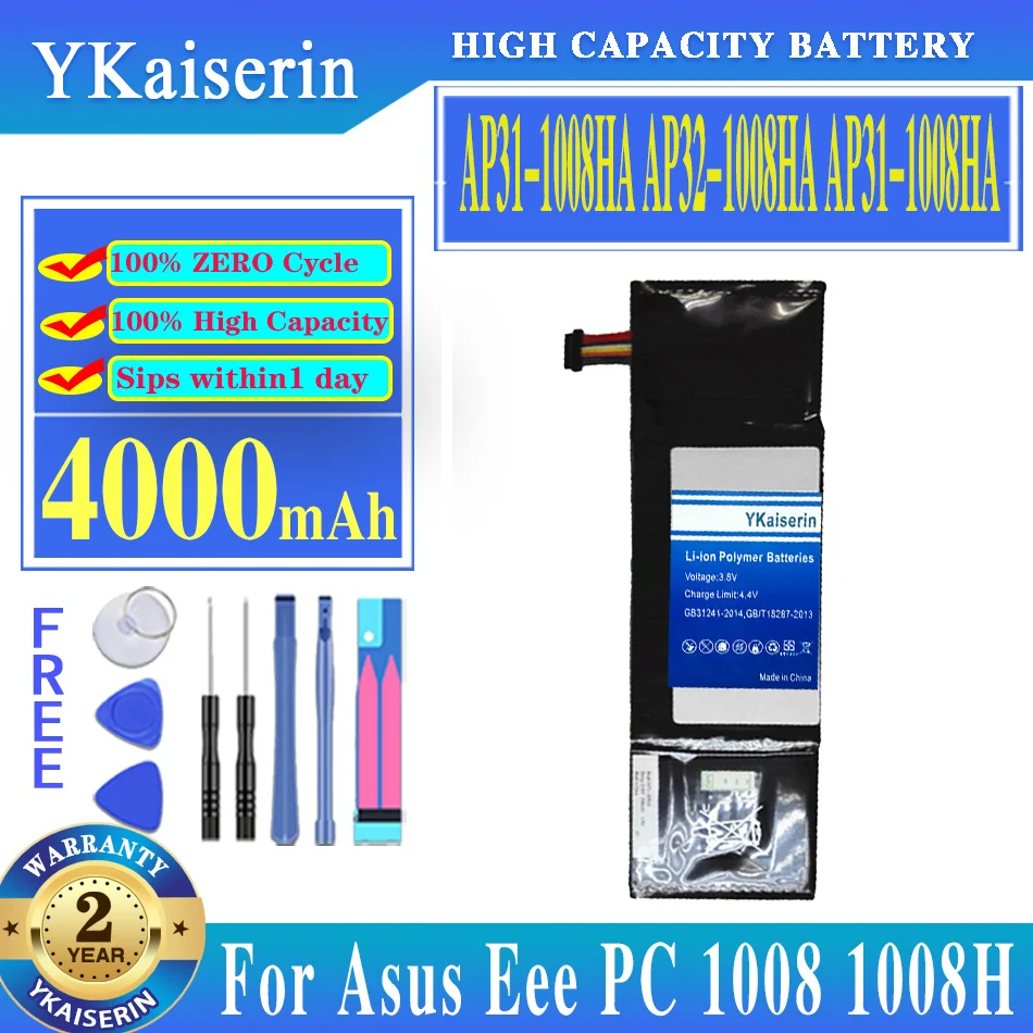 

YKaiserin AP31-1008HA AP32-1008HA AP31-1008HA 4000mAh Laptop Battery For Asus Eee PC 1008 1008H 1008HA Series Batteries + Tools
