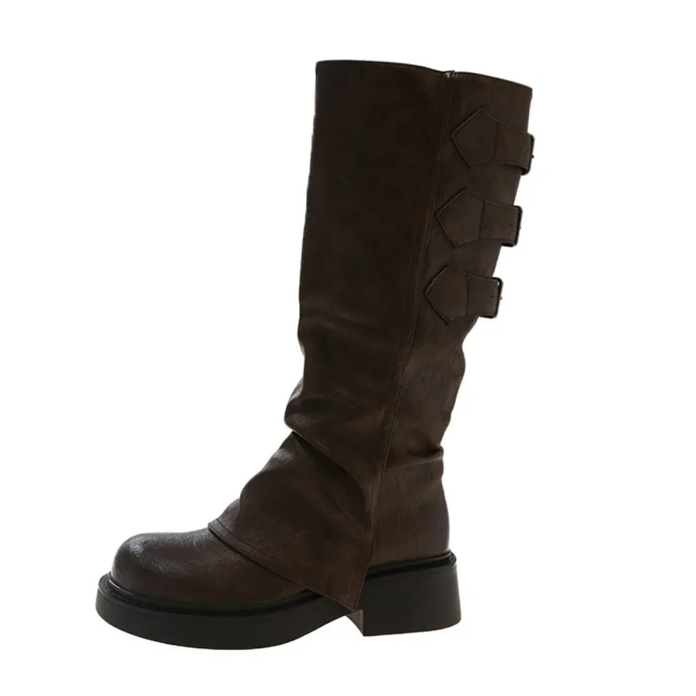 High Quality Wasteland y2k style Vintage Detachable Boot Barrel Western Boots for Women Black Belt Straps Shoes