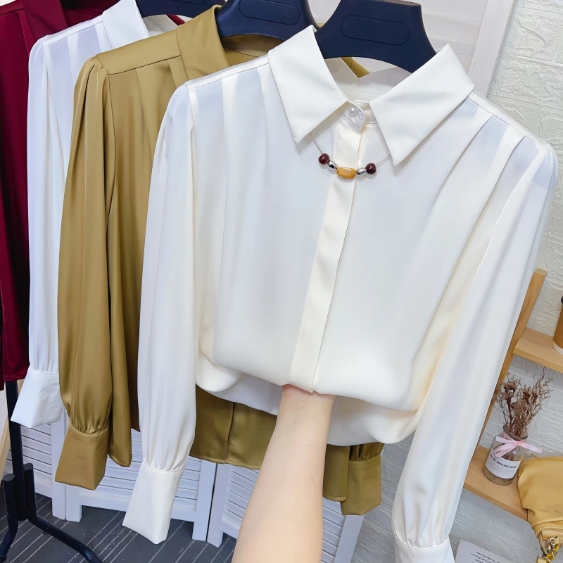 Ожерелье с лацканами из ацетата и атласа свободные рубашки длинными рукавами