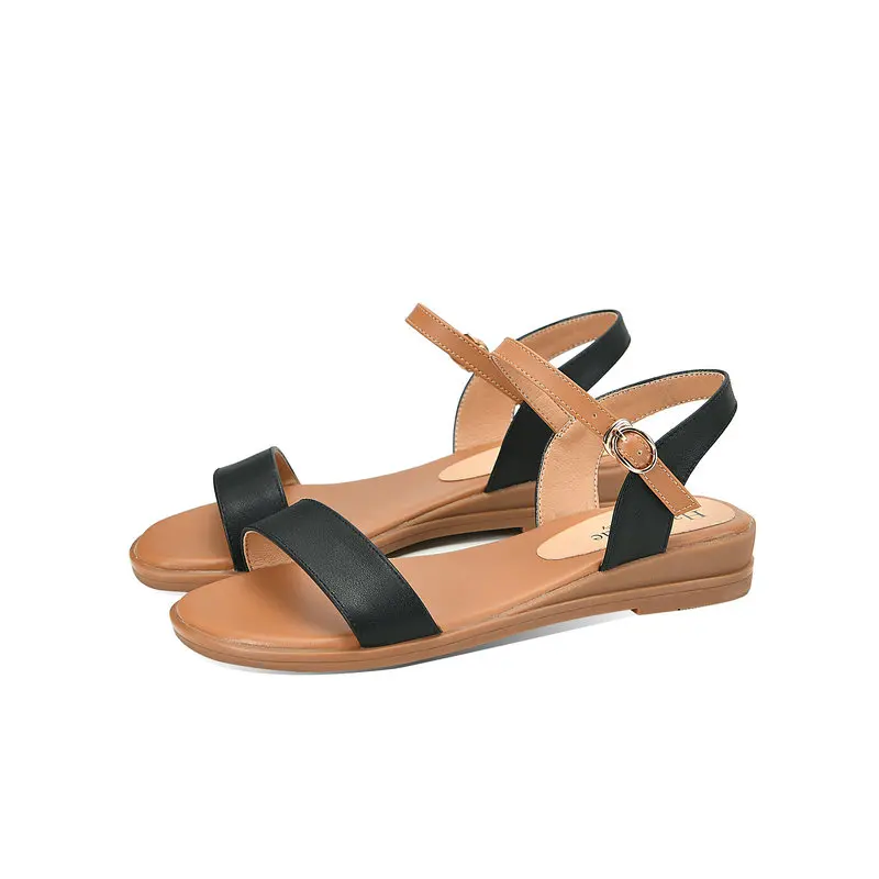

Women Beige Flat Sandals Genuine Cow Leather Summer 2022 New Ladies Casual Woman Black Comfortable Shoes Size 38 39 40 41