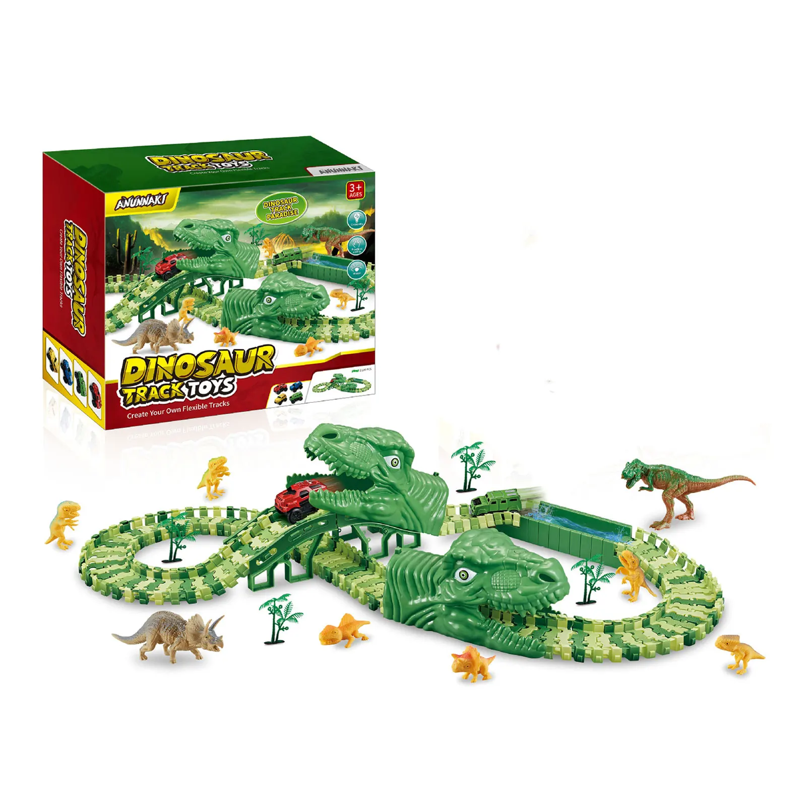 

Dinosaur Track Toy Set 165 PCS Flexible Dinosaur Track Playset 165Pcs Flexible Track Playset Dinosaur Car Toys For 3 4 5 6 Years
