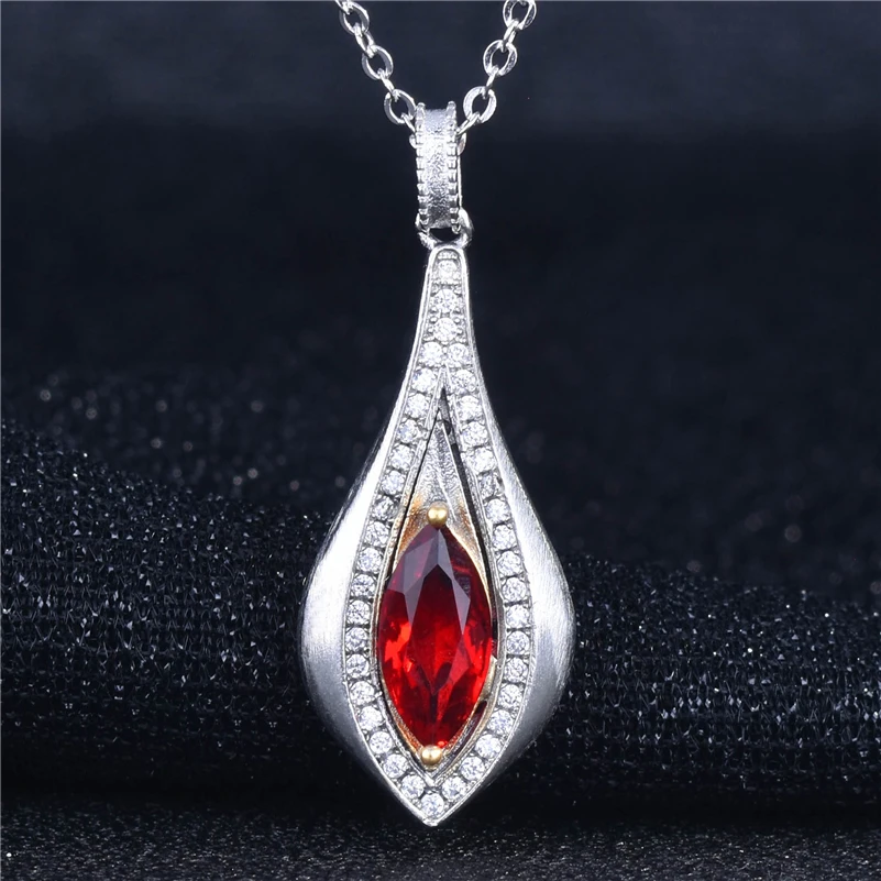 

New Italian Wire Drawing Process Pigeon Blood Ruby Pendant Marquise Genuine 925 Sterling Silver Ruby Gemstone Pendant Necklace