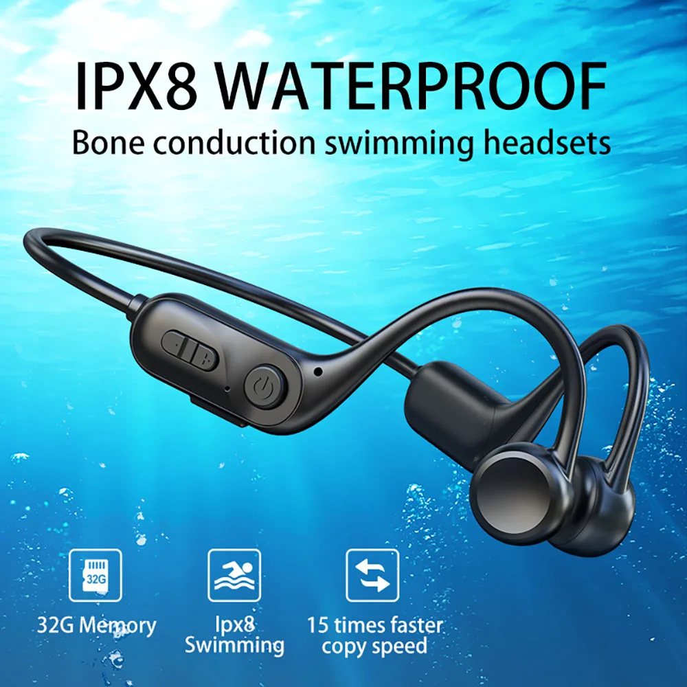 

GAINBANG Y12 Bone Conduction Swimming Diving Earphones With Memory Card 32GB Mp3 player Headphones IPX8 Waterproof Sport Headset