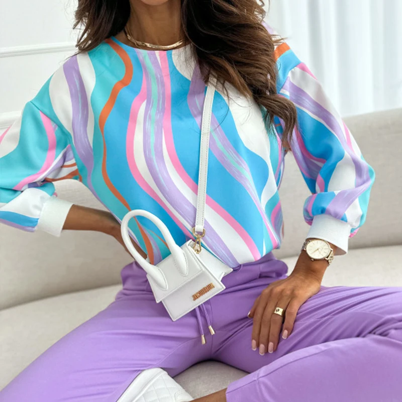 

New Top Women 2023 Female Blusas Para Mujer Fashion T-shirt Elegant And Youth Ladies Round Neck Print Clothing Free Shipping