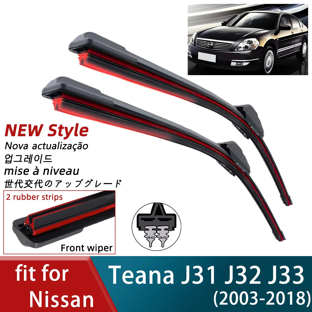 

Двойные резиновые автомобильные дворники для Nissan Teana J31 J32 J33, передние лезвия, щетки, резак, автомобильные аксессуары, дворники для ветрового стекла