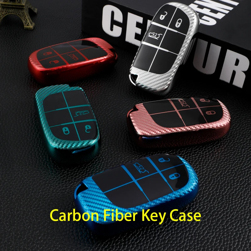 

Carbon Fiber TPU Car Smart Key Case Cover Shell Fob For Jeep Renegade Frand Cherokee Dodge Journey Charger Chrysler 200 300 300C