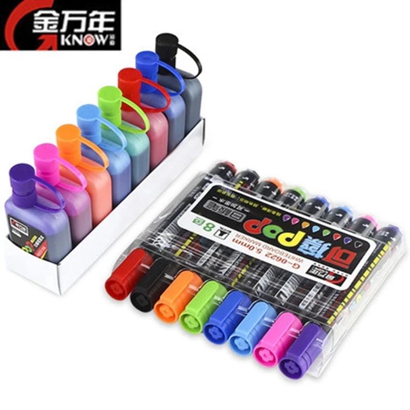 

POP Whiteboard Marker/Ink 8 Colors 5/12mm Water-based Repeated Filling Erasable Pen Advertising/Poster Pen G-0622/0625/0311