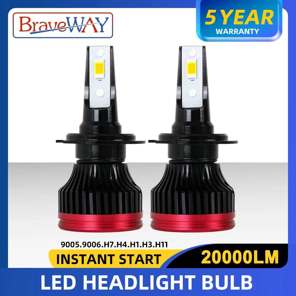 

BraveWAY 9005 / HB3 9006 / HB4 H11 Светодиодный автомобильный фонарь H3 Светодиодные фары 12 В 60 Вт 6000K 20000LM Супер яркие лампы