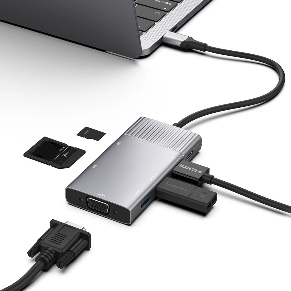 

Type-c Extender Hub Переходник Type C На Usb Splitter Adapter To TF/SD Card Reader VGA 60HZ Audio Pd3 0 Charger Docking Station