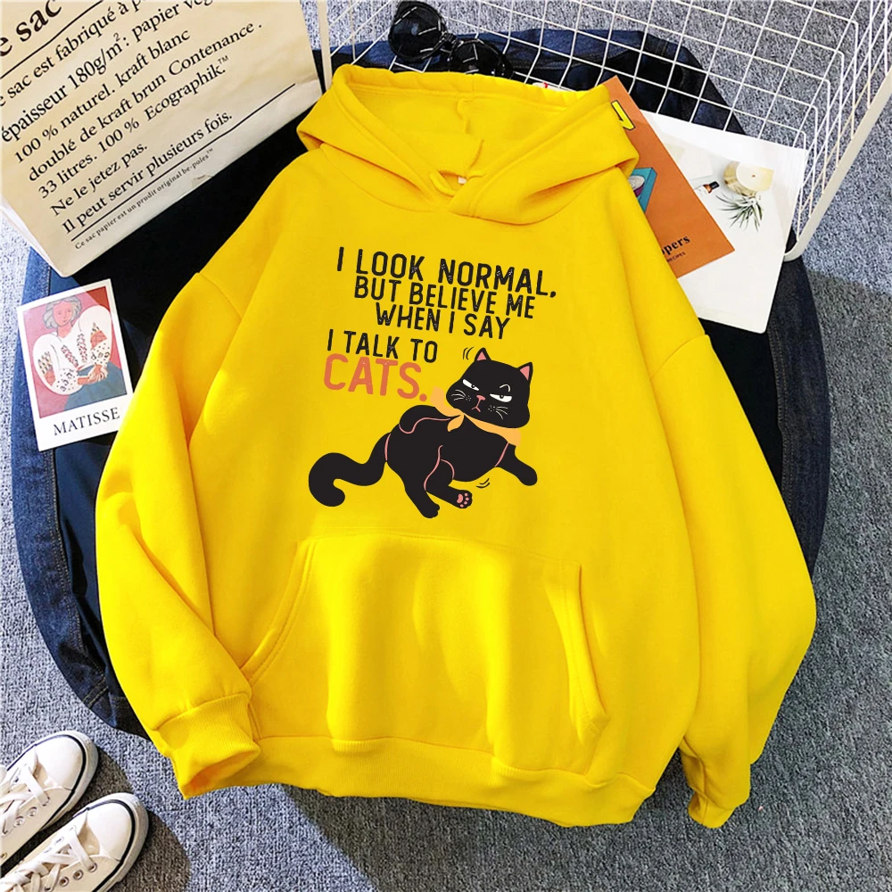 Cute Black Cat Printing Man Hoodies Comfortable Fleece Warm Pocket Sweatshirts Casual Loose Pullovers Men Female Sportswear
