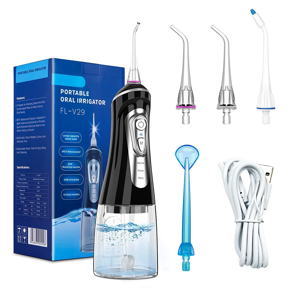 

9 Modes Oral Irrigator USB Rechargeable Water Floss Portable Dental Water Flosser Jet 320ml Irrigator Dental Teeth Cleaner+5 Jet