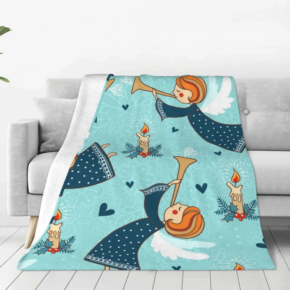 

Christmas Angel Soft Flannel Throw Blanket for Couch Bed Warm Blanket Lightweight Blankets for Sofa Travel Blanket