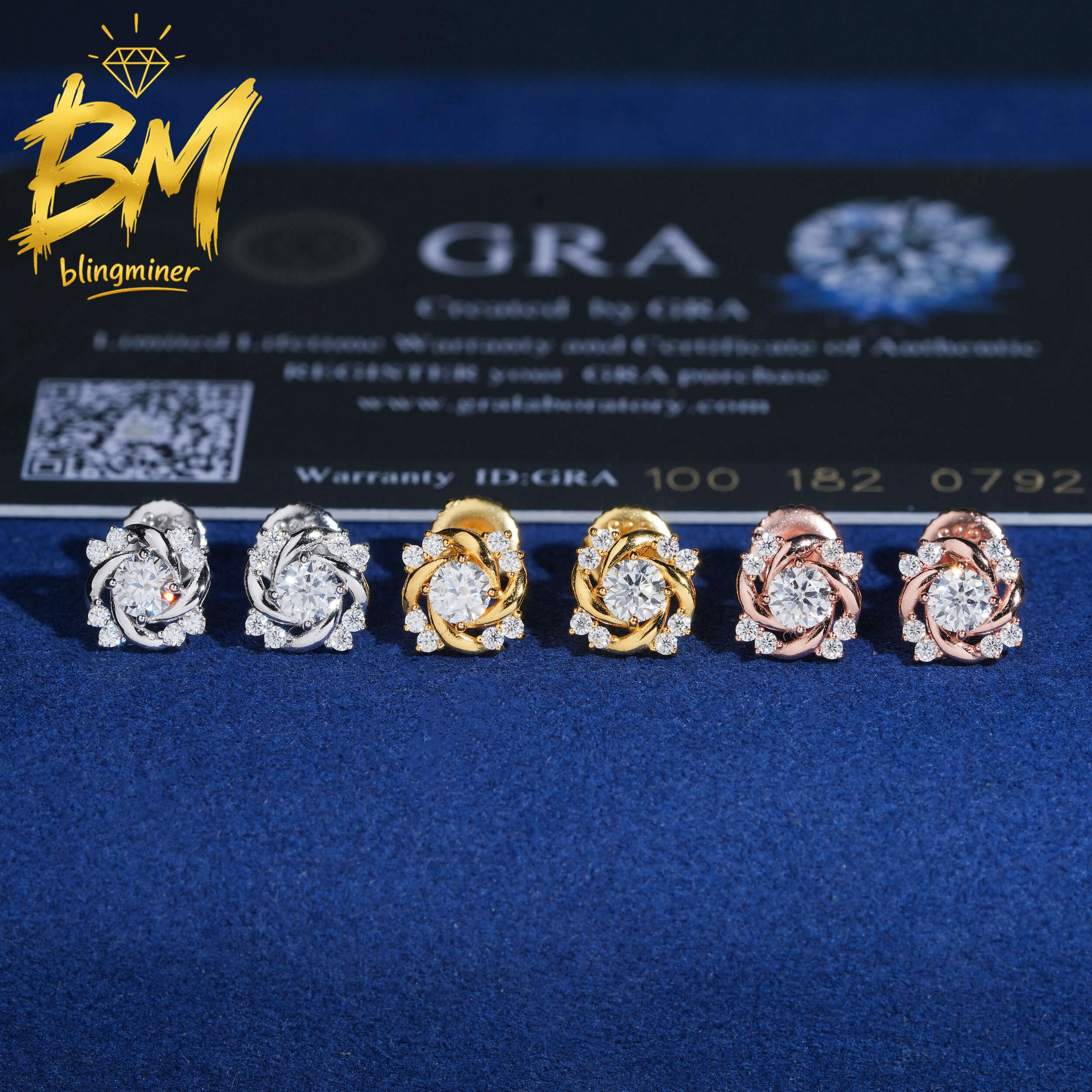 Фото Серьги Blingminer Ins 8 мм в форме цветка с муассанитом VVS для мужчин и женщин, серебряные серьги-гвоздики S925, прошедшие проверку на алмазном тестере, бесплатная доставка №1