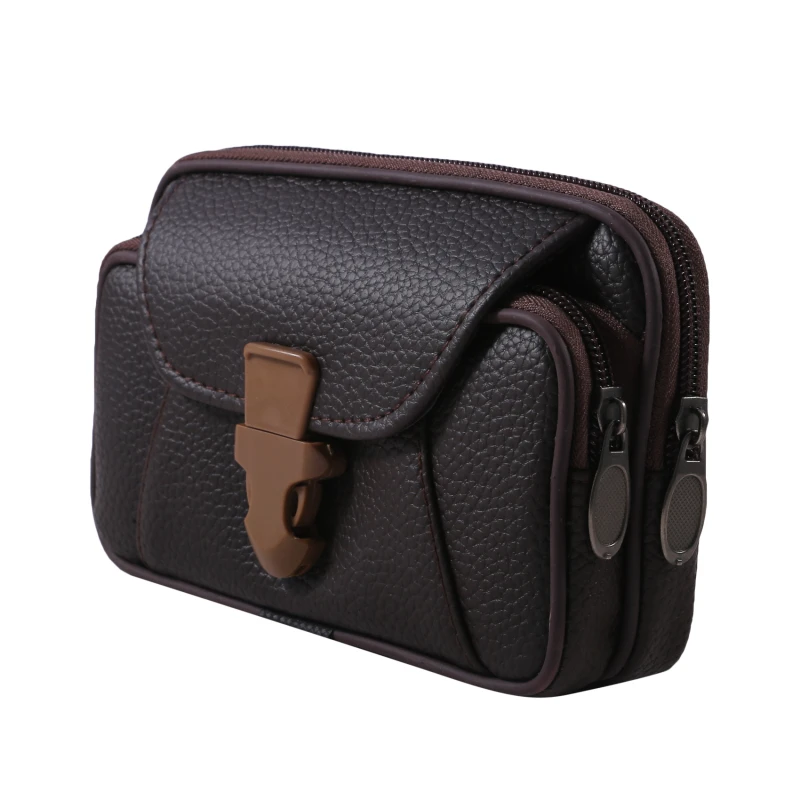

Горизонтальная однотонная поясная сумка для мужчин, многофункциональный кожаный кошелек в вертикальном стиле, деловой цвет