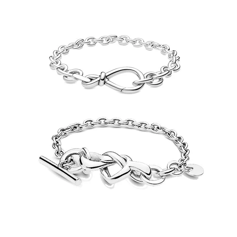 

925 sterling silver Mother's Day Eternity Symbol Couple Heart Interwoven Bracelet fits Pandora charm beads DIY making gifts