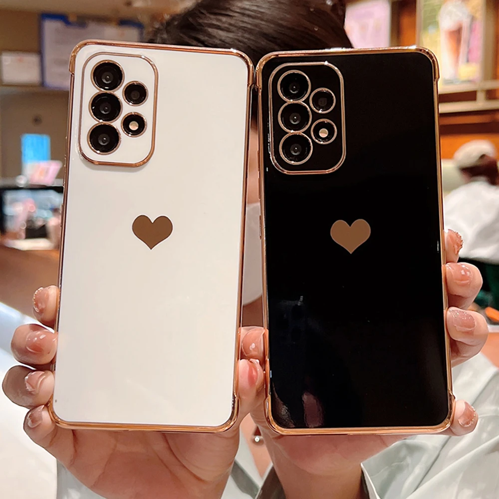 

Electroplated Love Heart Case For Samsung Galaxy A52 A52S A53 A12 A13 4G M12 S22 Ultra S21 Ultra Plus S20 FE S21 FE Plating Case