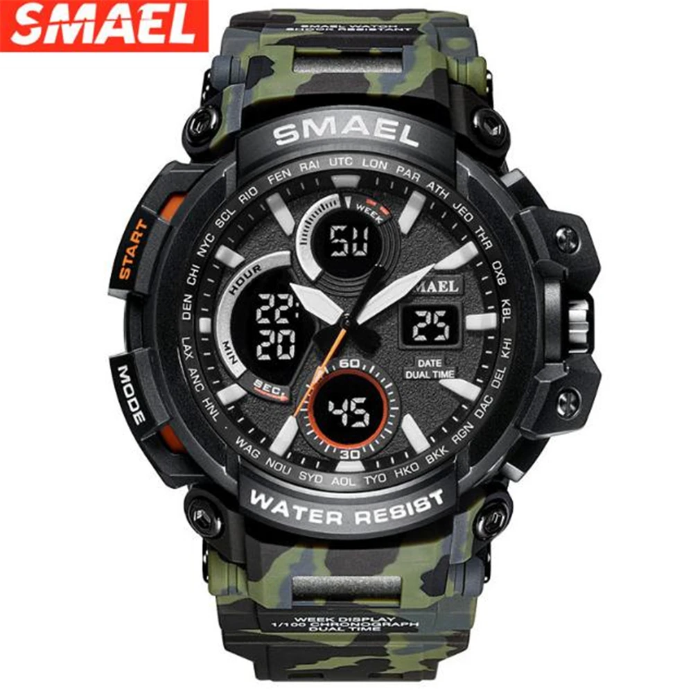 

Student Camouflage Military Watch Men Waterproof Dual Time Display Mens Sport Wristwatch Digital Analog Quartz Watches Male 1708