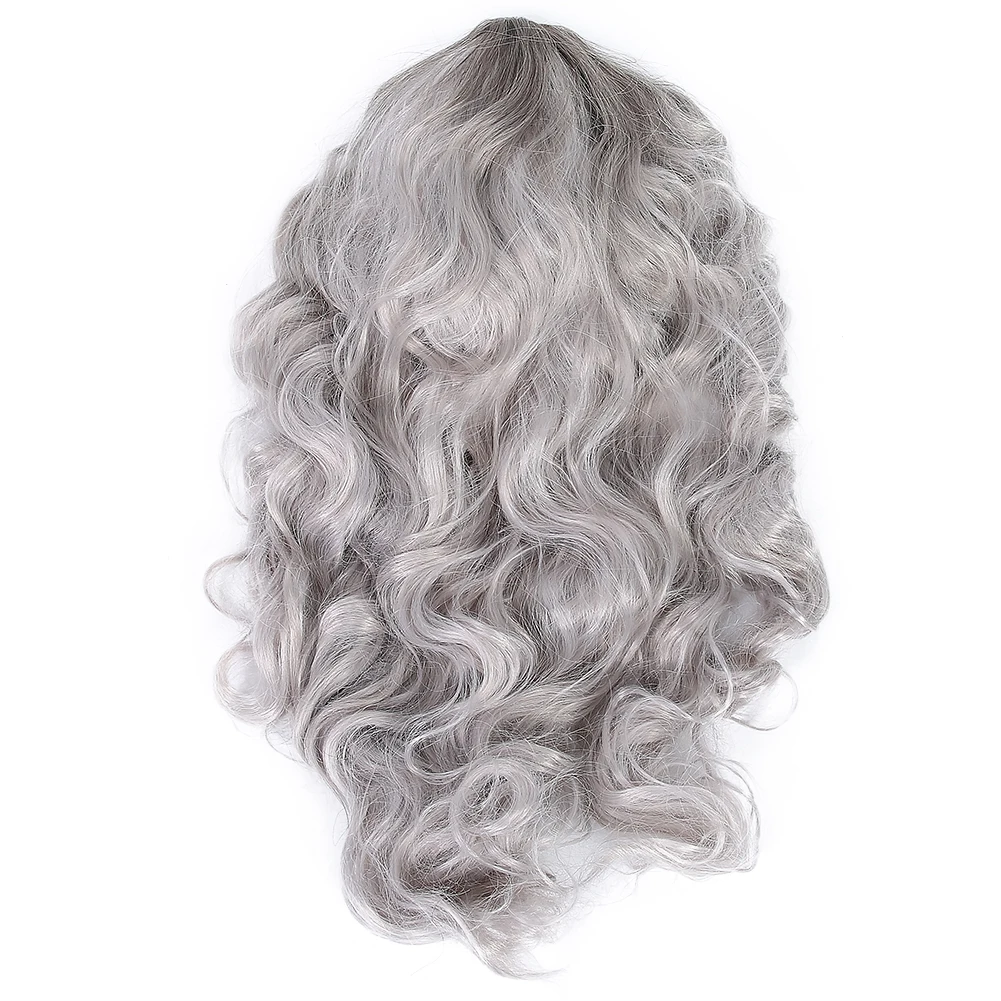 

Women Hair Wigs Long Synthetic Hair Wavy Hair Wig Silver Gray Curly Natural Hair Wig
