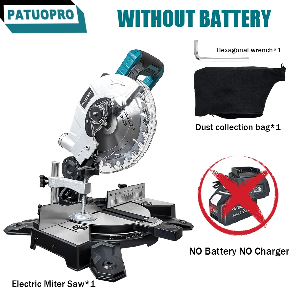 

PATUOPRO 8-дюймовая бесщеточная торцовочная пила Компактная электрическая пила с одной фаской 45 ° Электроинструмент для резки алюминия по дереву для батареи Makita 18 В
