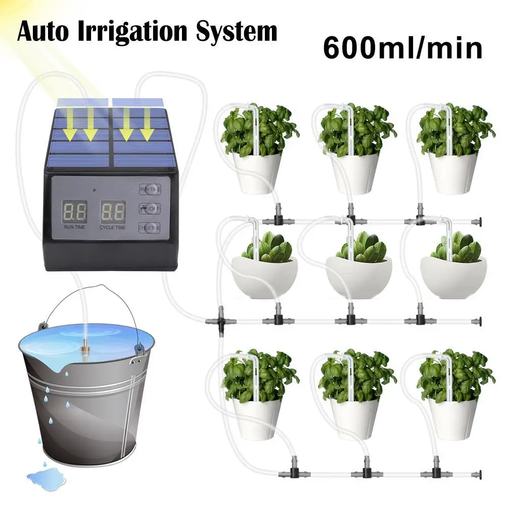 

Solar Auto Watering System Automatic Drip Irrigation Kit Self Watering Device With Timer For Plants In Patio Balcony Green House