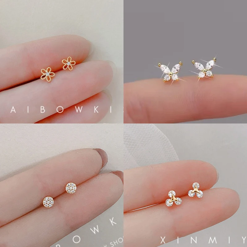 

Korean Fashion Shiny Mini Stud Earrings for Women Heart Star Butterfly Heart Teenager Helix Cartilage Ear Piercing Jewelry Gifts