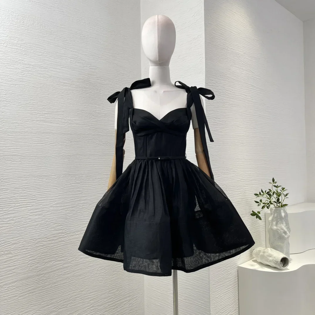 2024 Новая коллекция черное высококачественное женское мини-платье без рукавов из