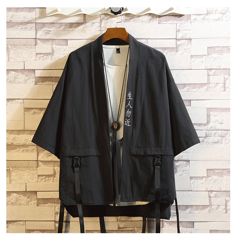 Японская мода мужские Taoist халаты Techwear Повседневный Кардиган с коротким рукавом