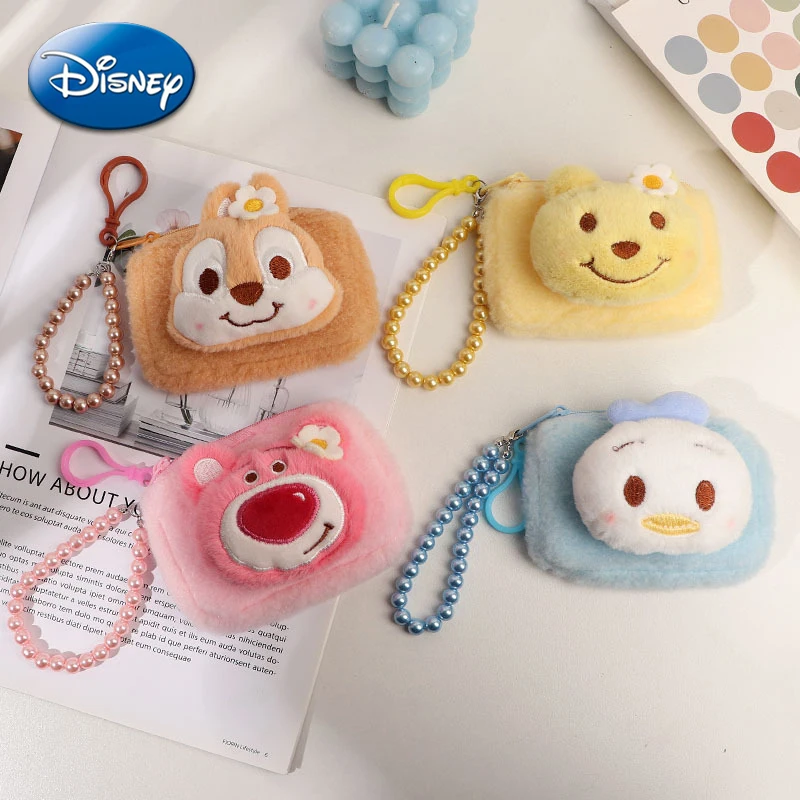 

Disney Lotso Mini Wallets Soft Plush Dolls Anime Figures Zipper Coin Purse Pearl Chain Backpack Accessories Keychain Kids Gifts