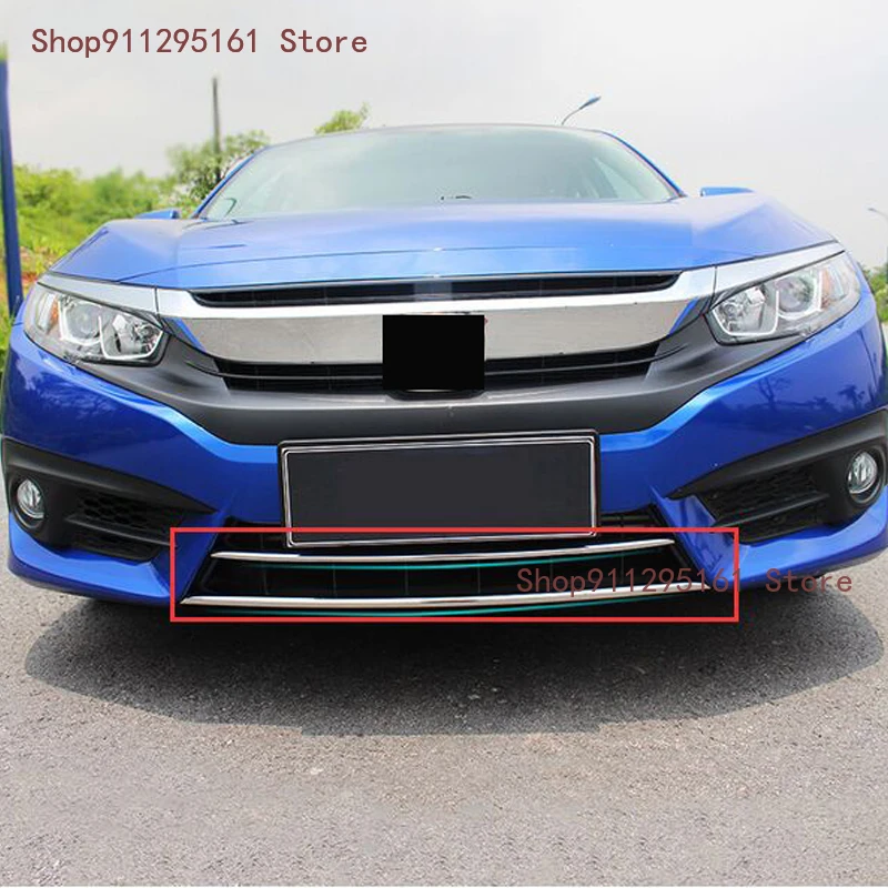 

2PCS FIT FOR 2016 2017 HONDA CIVIC CHROME FRONT LOWER BUMPER LIP GRILL GRILLE COVER INSERT PROTECTOR MOLDING TRIM GARNISH GUARD