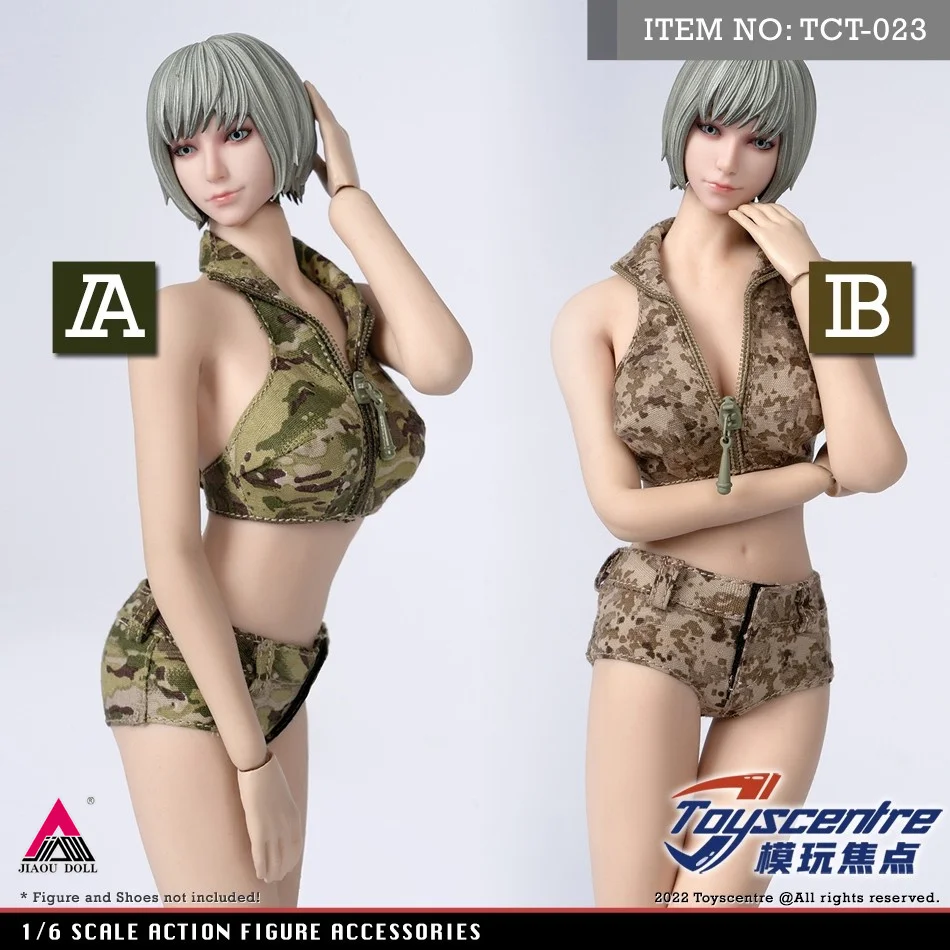 

ToysCentre 1/6 TCT-023 Female Soldier Short Pants Camouflage Vest Camo Clothes Set Model Fit 12'' Action Figure Body