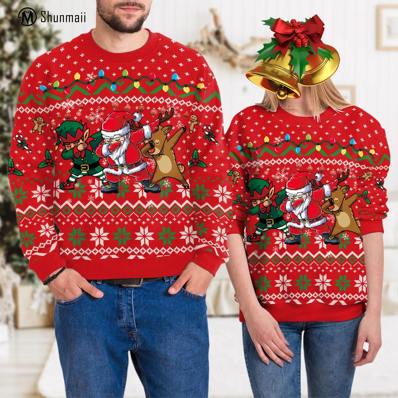 

Long Sleeve Elk Wine Cup Pattern Knitted Top Sweater Women Men Crochet Pullovers Top Loose Fit Sexy Christmas Style Daily Outfit