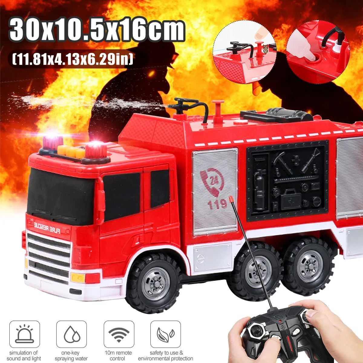 

Fire Truck Car Toys RC Spray Water Remote Control Educational Toys Spouting Music Light Birthday Gifts Boy Kids LED Alarm Light