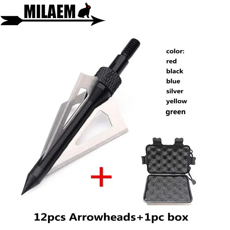 

12 шт. стрелы для стрельбы из лука, наконечник стрелы с 1 шт., коробка с 3 фиксированными лезвиями 100 г, наконечники для целевых точек, аксессуары для стрел для охоты и стрельбы