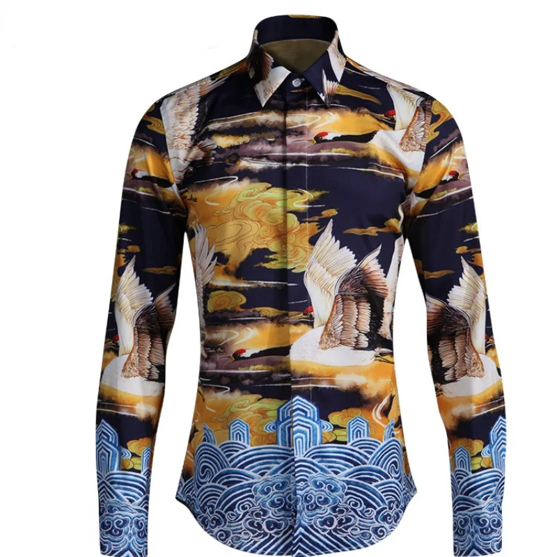 

Fashion Casual Mens Casual Shirts Men Shirt Luxury Allover Printed Long Sleeve Mens Shirt Chemise Homme Plus Size 4xl