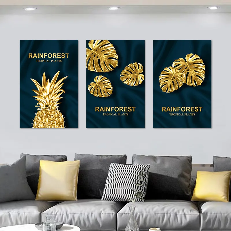 

New Golden Pineapple Leaf Atmosphere Sense Living Room Decoration Drawing Core American Quotations Frameless Painting