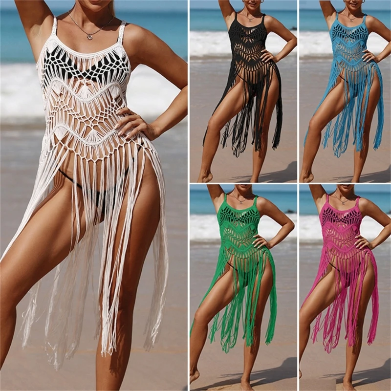 

Women Bathing Suit Cover Up Tassels Swimsuit Cover Up Hollow out Beach-Dress Ins