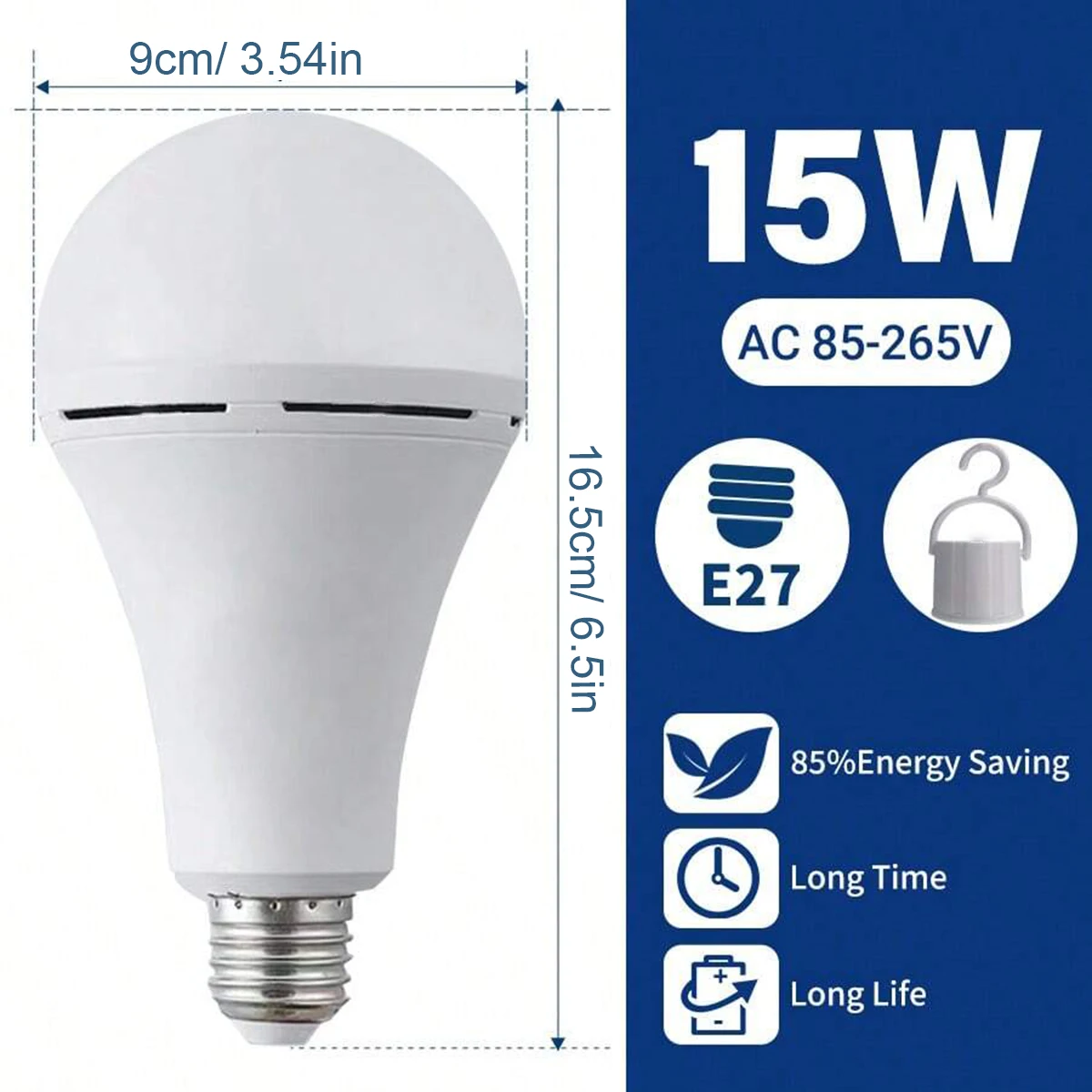 

Энергосберегающая перезаряжаемая светодиодная лампа E27 белая тёплая 9/15Вт