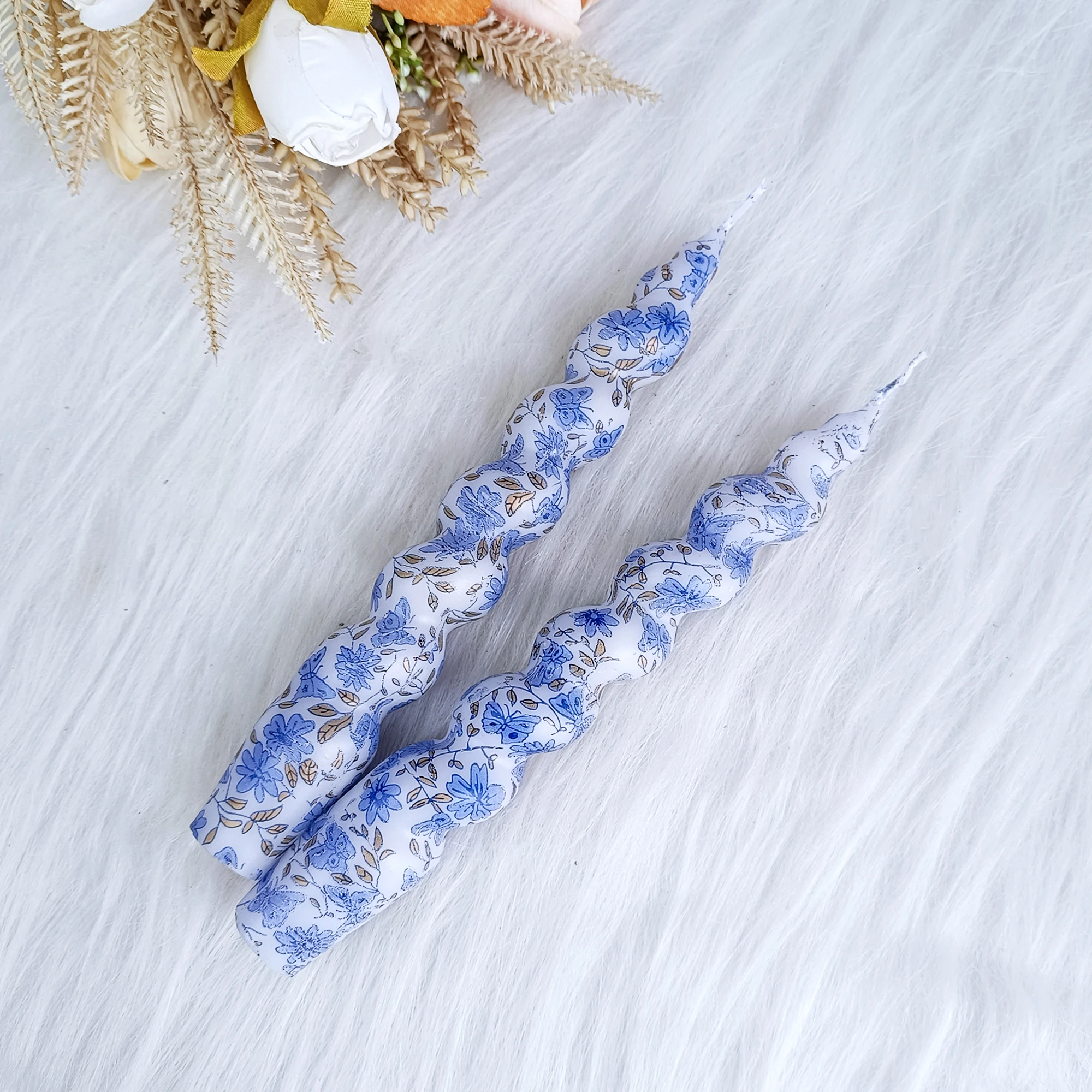 Свечи ручной работы SSY с синим цветочным узором подарочные свечи 2 шт. 7 28 дюйма