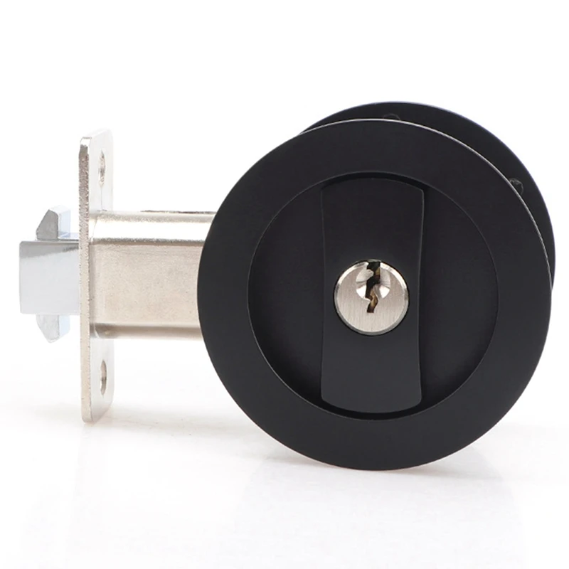 

1 Piece Black Privacy Round Pocket Door Hardware Black Contemporary Pocket Door Lock With Keys