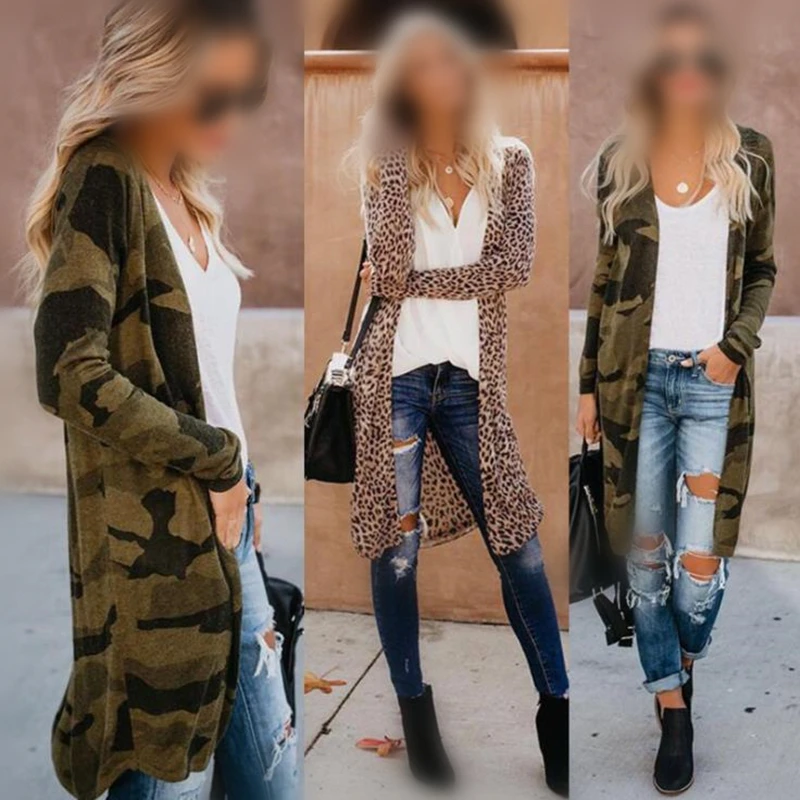 

2022 New Streetwear Women Long Sleeve Cardigan Leopard Kimono Shawl Loose Tops Blouse Coat Jacket