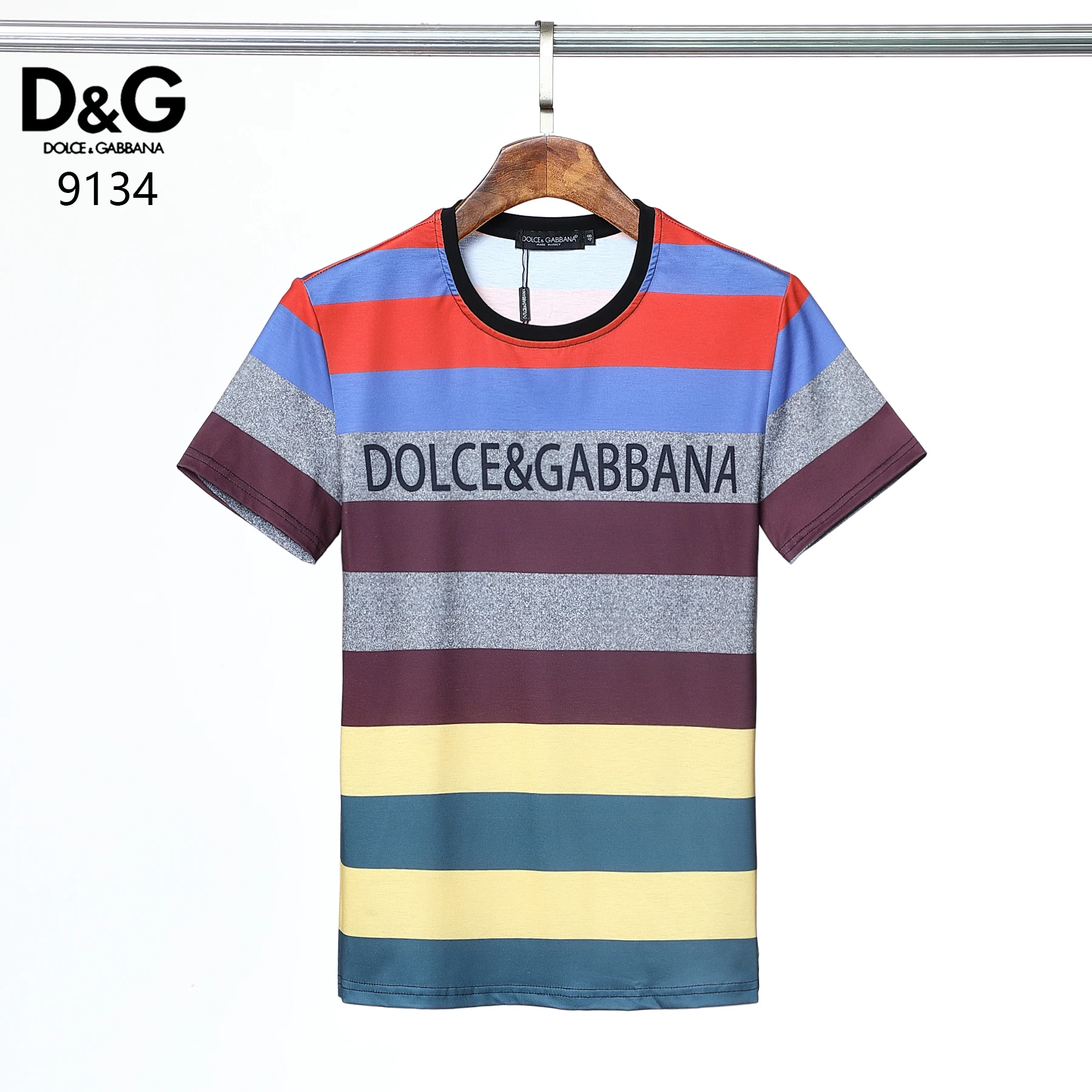 

Fashion Men Casual striped short sleeve T-shirts D&G brand design letter Printed Shirts Tees cool men clothing male tops