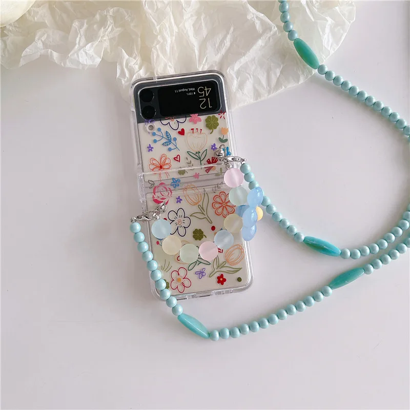 

Flower Long Chains Phone Case for Samsung Galaxy Z Flip 3 Z Flip 4 5G Hard PC Back Cover for ZFlip3 ZFlip4 Case Protective Shell