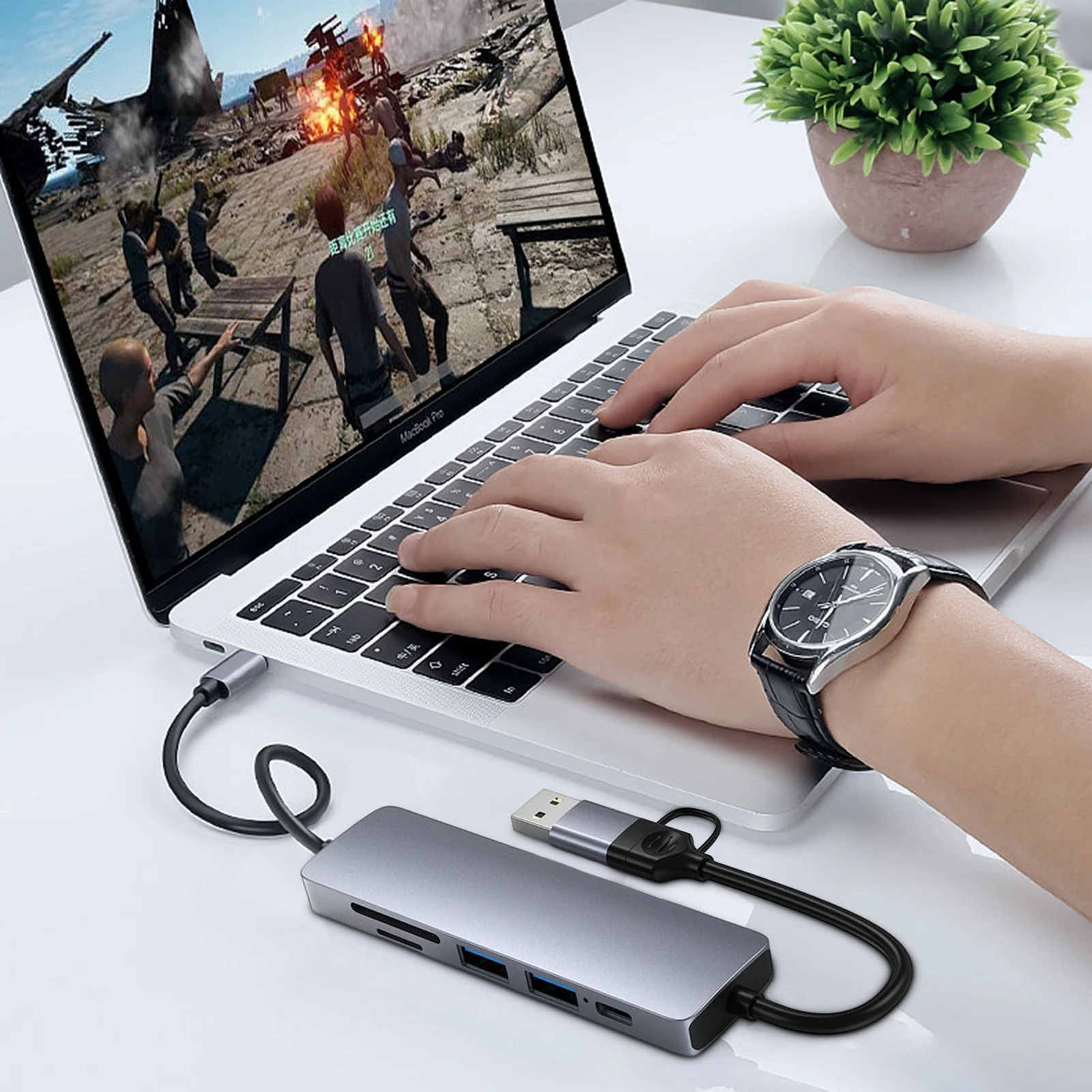 

Powered USB Hub Multi-Port USB Hub USB-C Docking Station Dual Monitor Adapter Compatible for MacBook and Windows