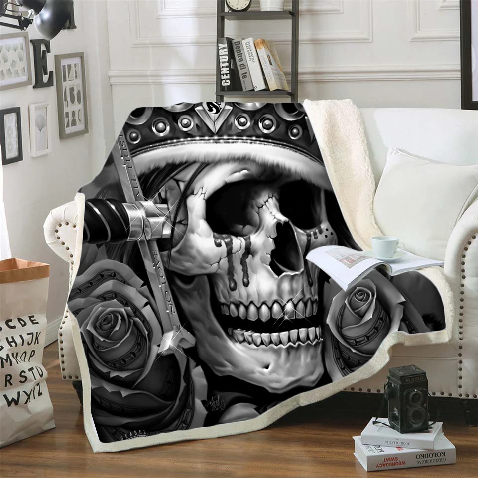 Постельное белье плюшевое одеяло с черепом из шерпы готическое постельное