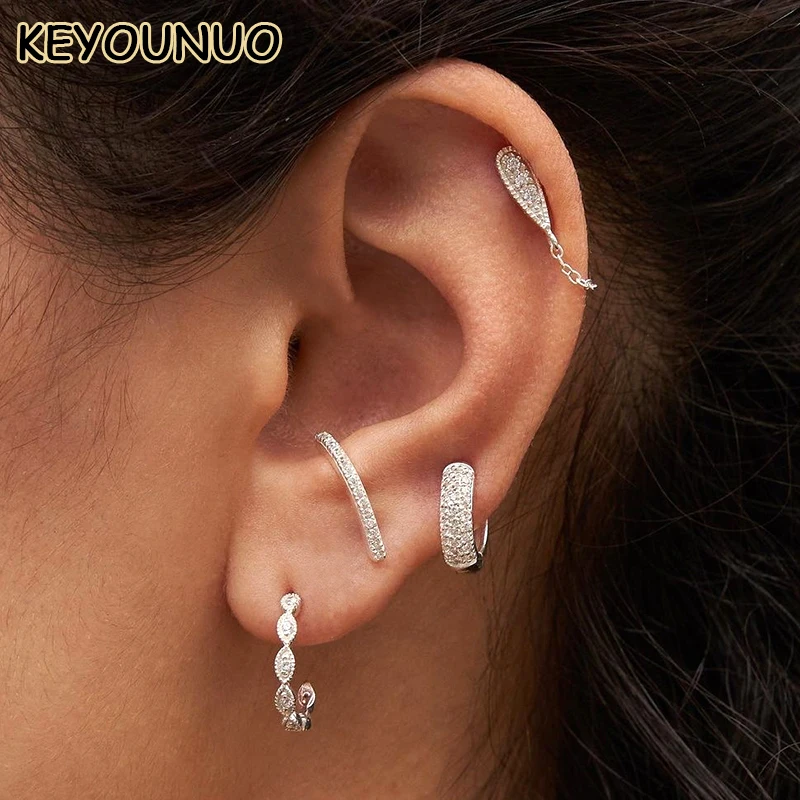 

KEYOUNUO Gold Silver Filled CZ Stud Earrings For Women Zircon Piercing Women's Hoop Earrings Fashion Party Jewelry Wholesale